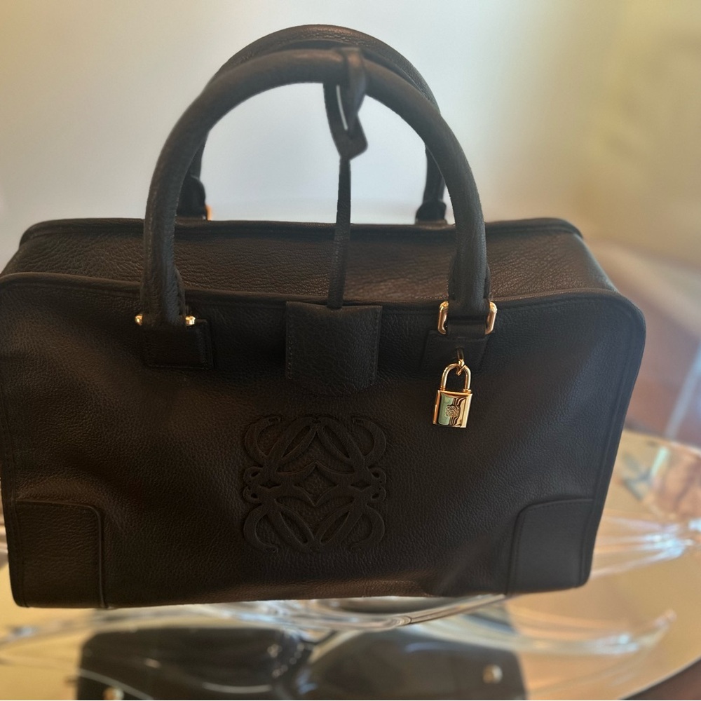 Loewe Amazona 28 Black Leather Bag with Red Interior